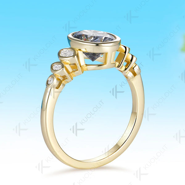 Kuololit 2CT Grey Moissanite Custom Ring for Women Solid 14K 10K 585 Yellow Gold Engagement Ring for Christmas Gifts Party