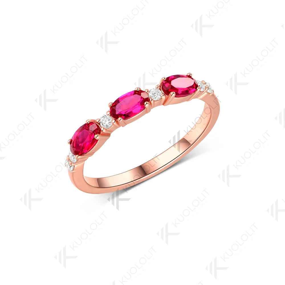 Kuololit 1CTW Lab Grown Ruby Moissanite Ring for Women Solid 10K 14K Rose Gold Gemstone Ring for Wedding Christmas Gifts Party