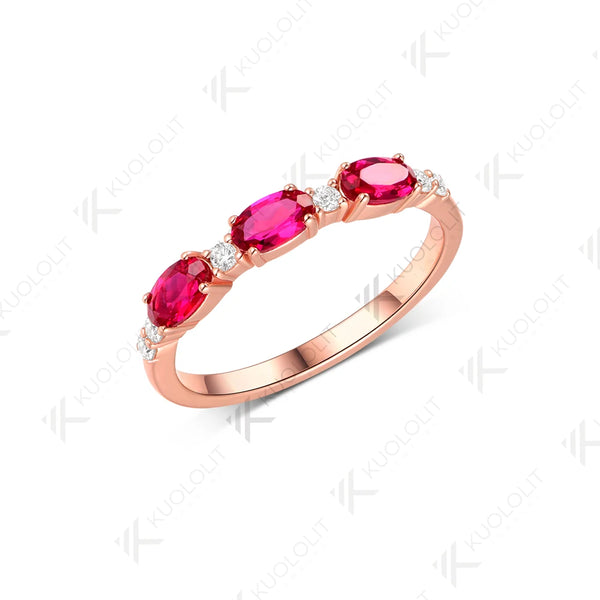 Kuololit 1CTW Lab Grown Ruby Moissanite Ring for Women Solid 10K 14K Rose Gold Gemstone Ring for Wedding Christmas Gifts Party
