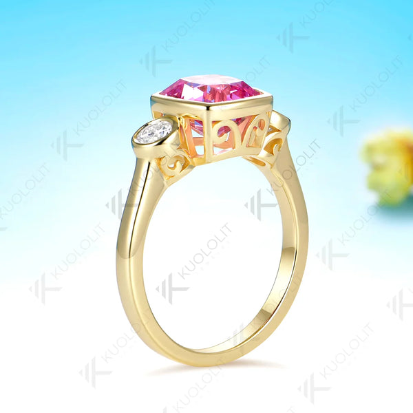 Kuololit 2.5CT Lab Grown Pink Sapphire Custom Ring for Women Solid 14K10K 585 Yellow Gold Engagement Ring for Christmas Gift