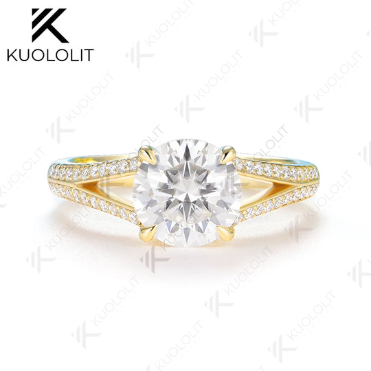 Kuololit 2CT IGI Lab Grown Diamonds Ring for Women Solid 14K 10K 585 Yellow Gold Engagement Ring for Christmas Gifts Party
