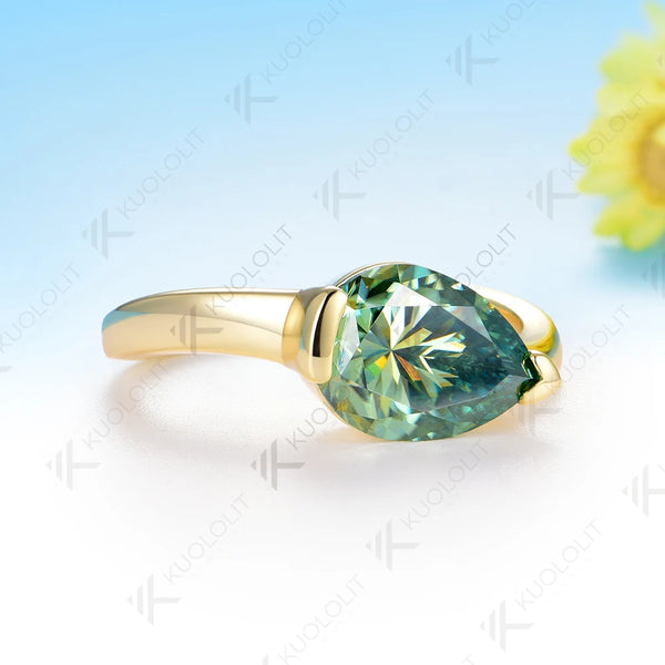 Kuololit 3.5CT Cyan Moissanite Ring for Women Solid 14K 10K 585 Yellow Gold Engagement Ring for Anniversary Christmas Gift Party