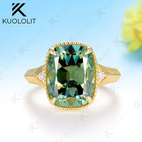 Kuololit 7CT OMC Cyan Cushion Custom Moissanite Engagement Ring for Women Solid 14K 10K 585 Yellow Gold Ring for Christmas Gifts