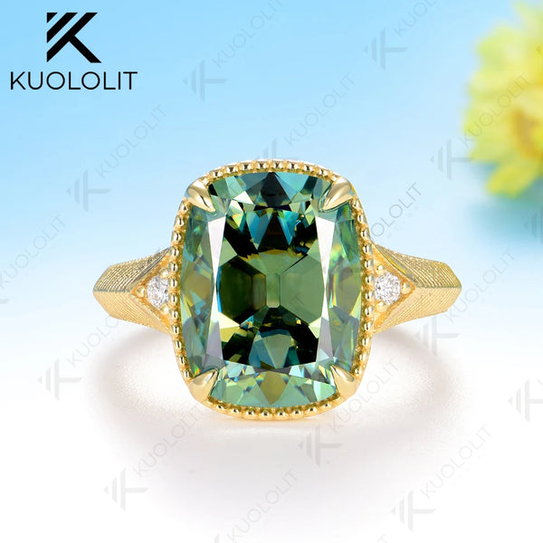 Kuololit 7CT OMC Cyan Cushion Custom Moissanite Engagement Ring for Women Solid 14K 10K 585 Yellow Gold Ring for Christmas Gifts