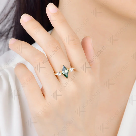 Kuololit 2.5CT Rhombus Cut Cyan Moissanite Custom Ring for Women Solid14K 10K 585 Yellow Gold Engagement Ring for Christmas Gift