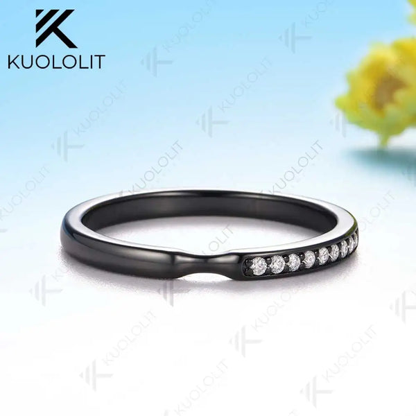 Kuololit Lab Grown Diamond Couple Ring Band Rings for Women Solid 925 Silver Black Rhodium Plated for Christmas Gift Anniversary
