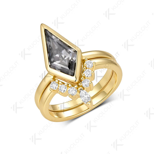 Kuololit 2.8CT Gray Kite Moissanite Custom Ring for Women Solid 14K 10K 585 Yellow Gold Engagement Ring for Christmas Gift Party