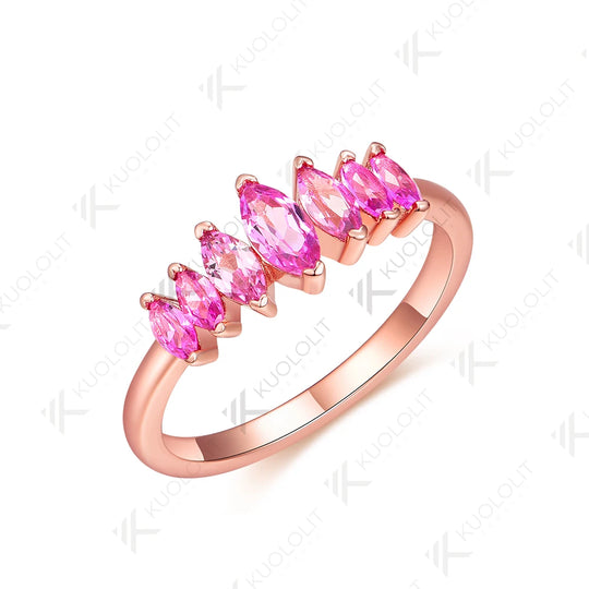 Kuololit 1.2CTW Lab Grown Pink Sapphire Marquise Ring for Women Men Solid 14K 10K Rose Gold Band for Wedding Christmas Party