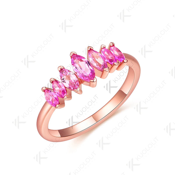 Kuololit 1.2CTW Lab Grown Pink Sapphire Marquise Ring for Women Men Solid 14K 10K Rose Gold Band for Wedding Christmas Party