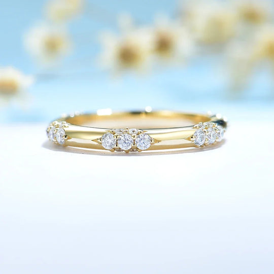 Kuololit Knife Edge 18K 14K 10K Yellow Gold Moissanite Ring for Women Bubble Matching Eternity Band Engagement Promise New Fine