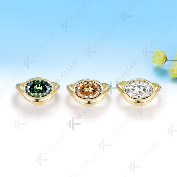 Kuololit 4.5CT Oval Cyan Moissanite Custom Ring for Women Men Solid 14K 10K 585 Yellow Gold Engagement Ring for Christmas Gifts