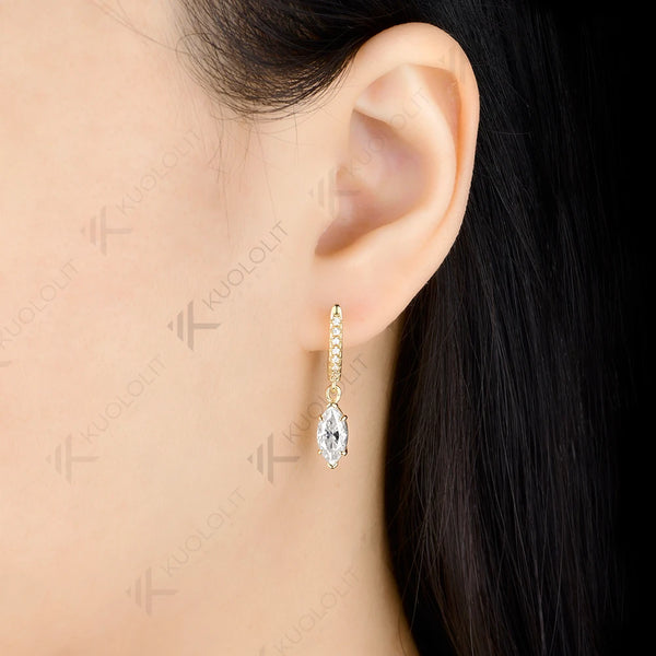 Kuololit 2CTW Moissanite Marquise Custom Clip Earrings for Women Solid 14K 10K 585 Yellow Gold Hoop Earrings for Christmas Gifts