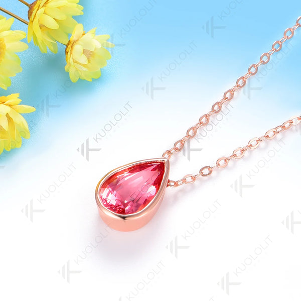 Kuololit 3CT Cyan Moissanite Lab Grown Padparadscha Necklace for Women Men Solid 585 14K 10K Gold Pear Chain for Engagement Christmas