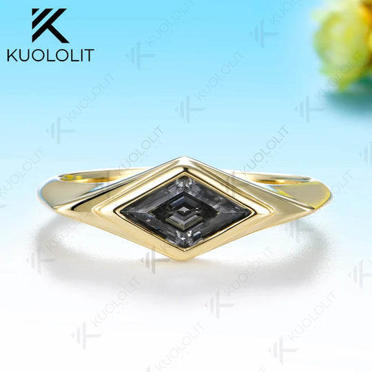 Kuololit 0.9CT Grey Moissanite Custom Rhombus Ring for Women Solid 14K 10K 585 Yellow Gold for Engagement Christmas Gifts Party