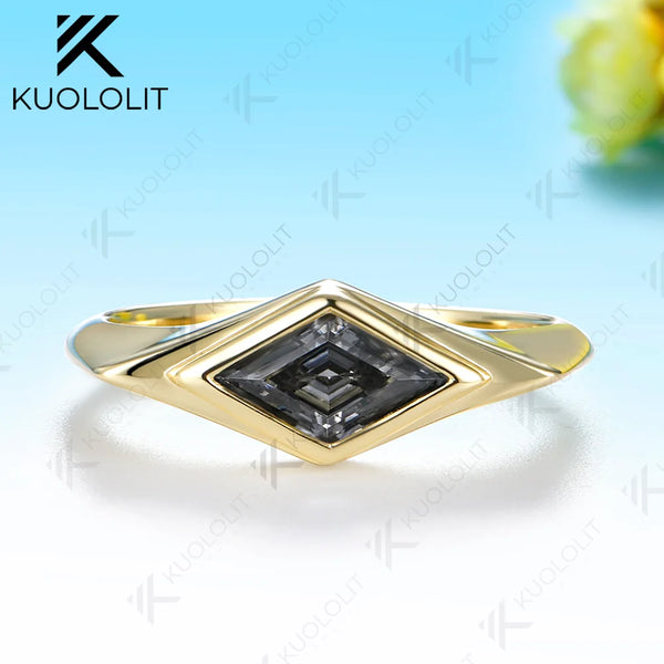 Kuololit 0.9CT Grey Moissanite Custom Rhombus Ring for Women Solid 14K 10K 585 Yellow Gold for Engagement Christmas Gifts Party