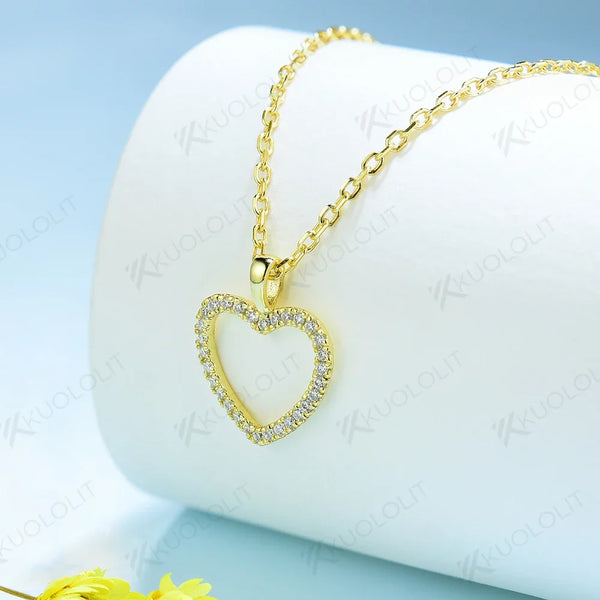 Kuololit Lab Grown Diamonds Necklaces for Women 18K 14K Yellow Gold Heart Shape Pendant with Chain with NGIC for Party Classic