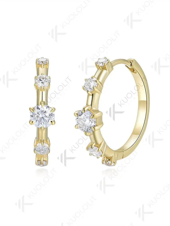 Kuololit 1CTW Round Cut Moissanite Hoop Earrings for Women Solid 18K14K10K 585 Yellow Gold Diamonds Earrings for Christmas Gifts