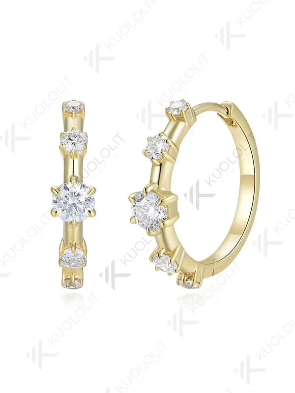 Kuololit 1CTW Round Cut Moissanite Hoop Earrings for Women Solid 18K14K10K 585 Yellow Gold Diamonds Earrings for Christmas Gifts