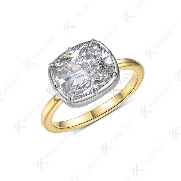 Kuololit 5CT Cushion Cut Moissanite Ring for Women Solid 18K 14K 10K Yellow Gold Two Tone Ring for Anniversary Engagement Gifts