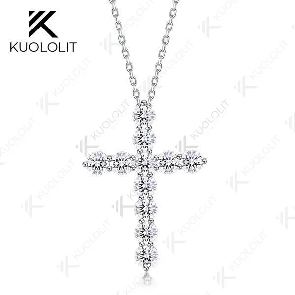 Kuololit 2.85CTW Lab Grown Diamonds Round Cross Medium Pendant
