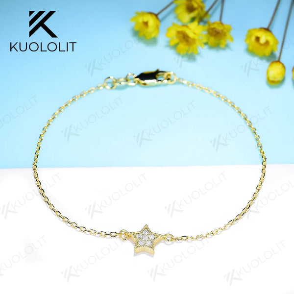 Kuololit Moissanite Bracelets for Women Men 585 18K 10K Adjustable Chains Star Shape for Engagement Party Christmas Classic Gift
