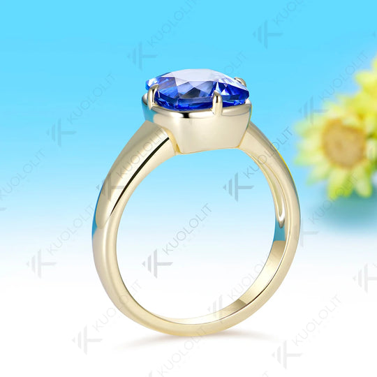 Kuololit 4CT Lab Grown Sapphire Moissanite Custom Ring for Women Solid 14K 10K Yellow Gold Engagement Ring for Christmas Gifts