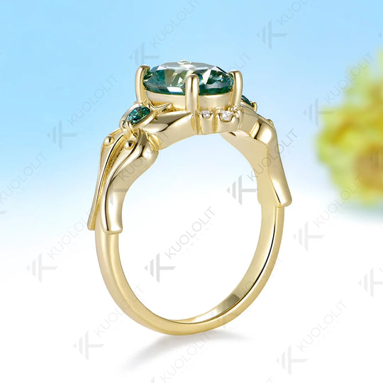 Kuololit 2CT Cyan Oval Moissanite Custom Ring for Women Solid 14K 10K  Yellow Gold Ring for Anniversary Christmas Gift