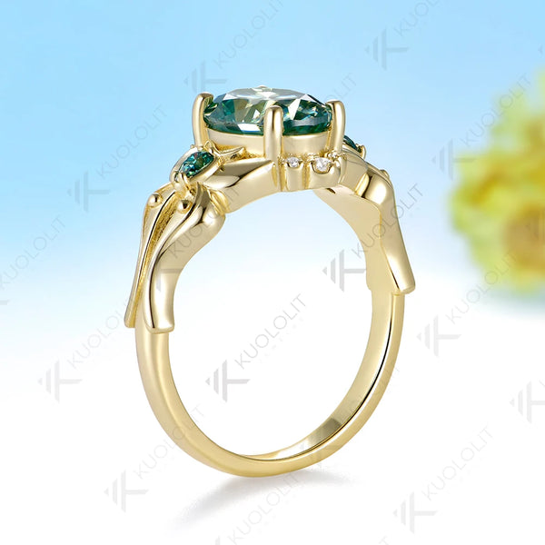 Kuololit 2CT Cyan Oval Moissanite Custom Ring for Women Solid 14K 10K  Yellow Gold Ring for Anniversary Christmas Gift