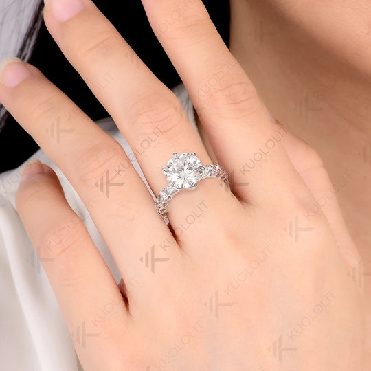 Kuololit 4CT Round Mossanite Ring for Women Solid14K 10K 585 White Gold Engagement Ring for Anniversary Christmas Gifts Party