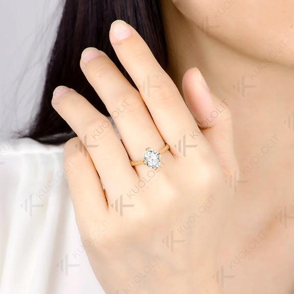 Kuololit 2CT Oval Moissanite Custom Ring for Women Solid 14K 10K 585 Yellow Gold for Christmas Engagement Anniversary Gift Party