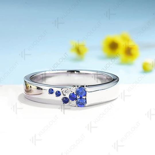 Kuololit 0.17CTW Lab Grown Sapphire Wide Band  for Men Women Solid 10K 14K Gold 925 Sliver Round Cut For Wedding Christmas Gift