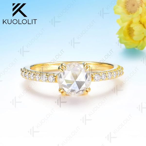 Kuololit 1.2CT Rose Cut Round Moissanite Ring for Women Solid14K10K 585 Yellow Gold Engagement Ring for Anniversary Christmas