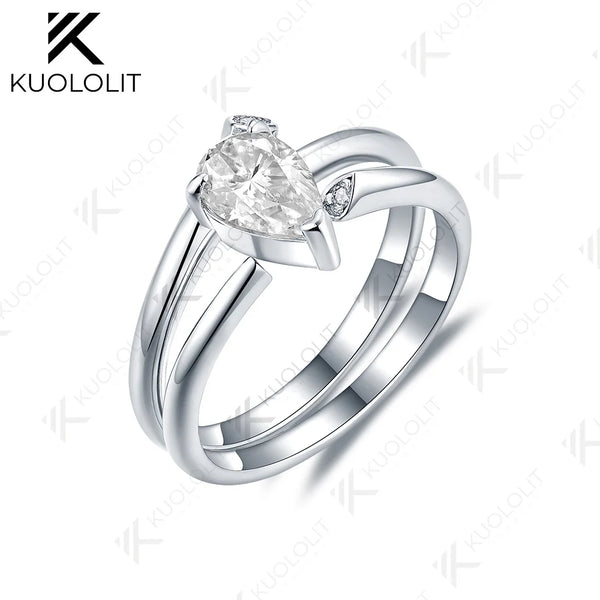 Kuololit 1CT Lab Grown Diamonds Ring for Women Solid 18K 14K 10K 585 White Gold Set Ring for Engagement Christmas Anniversary
