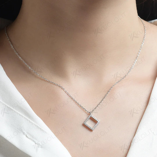 Kuololit Moissanite Necklaces for Women 925 Silver Sterling White Gold Square Shape Pendant with Chain for Party Classic Gifts