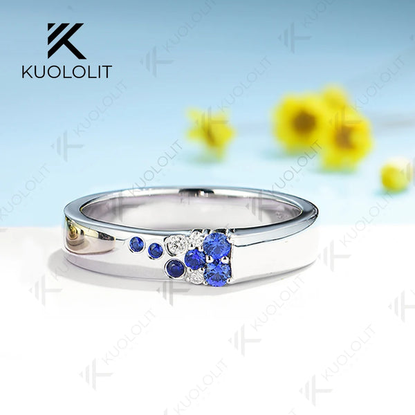 Kuololit PT900 0.17CTW Lab Grown Sapphire Wide Band for Men Women Platinum 900 Gold for Engagement Wedding Band Christmas Gifts