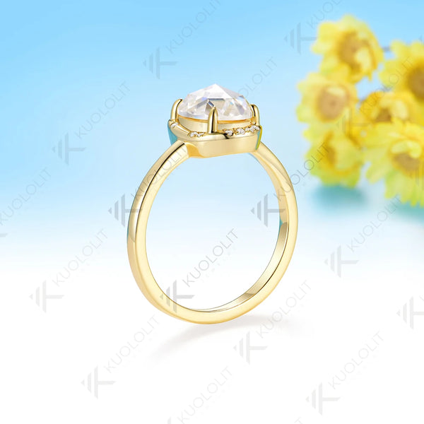Kuololit 2CT Rose Oval Cut Moissanite Ring for Women Soild 10K 14K Yellow Gold Engagement Ring for Christmas Gift Anniversary