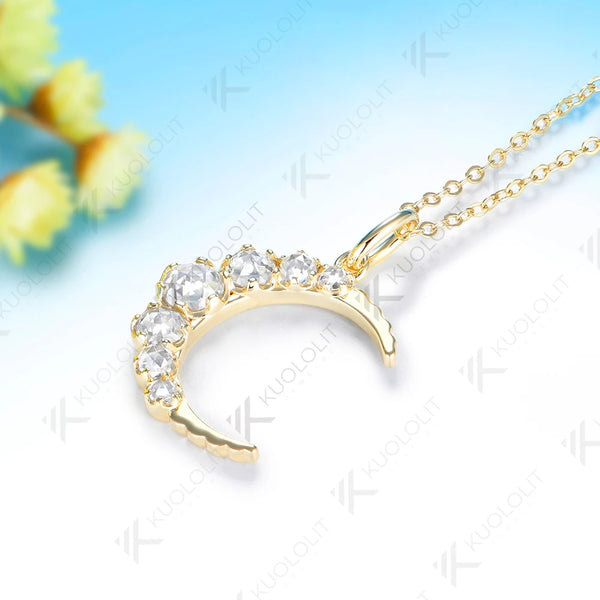 Kuololit 1.3CTW Rose Cut Moissanite Custom Necklace for Women Solid 14K 10K 925 Sliver Yellow Gold for Christmas Gifts Party
