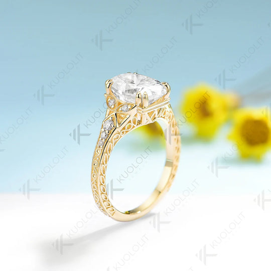 Kuololit 2.5ct Oval Cut Moissanite Engagement Ring for Women Solid 18K 14K 10K 585 Yellow Gold Prong Ring for Christmas Gifts