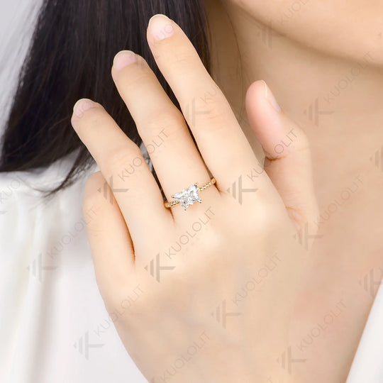 Kuololit 2CT Butterfly Moissanite Twist Ring for Women Solid 14K 10K Yellow Gold Animal Cut Engagement for Christmas Gifts Party