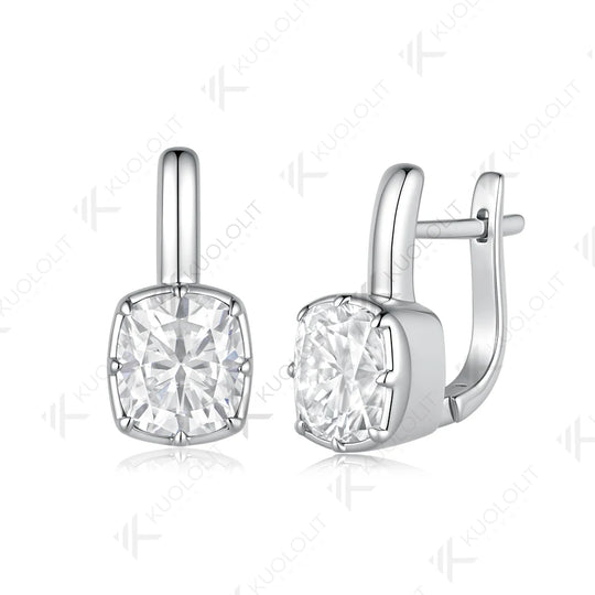 Kuololit 5CTW Enlonged Cushion Moissanite Earrings for Women Solid 14K 10K 585 Yellow Gold Clip Earrings for Christmas Gifts