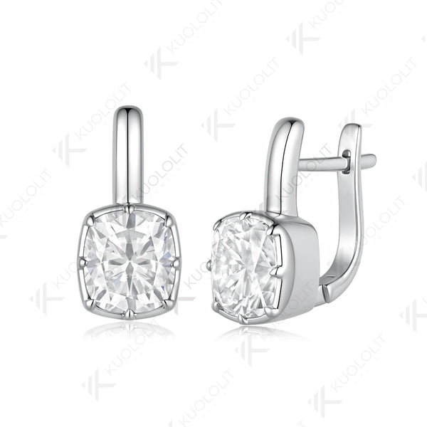 Kuololit 5CTW Enlonged Cushion Moissanite Earrings for Women Solid 14K 10K 585 Yellow Gold Clip Earrings for Christmas Gifts