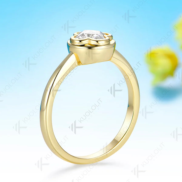 Kuololit 1.5CT Moissanite Custom Ring for Women Solid 14K 10K 585 Yellow Gold Flower for Christmas Gift Engagement Anniversary