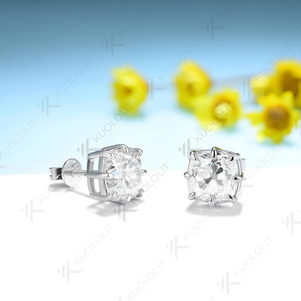 Kuololit 5CTW OMC Cushion Moissanite Earrings for Women Solid 18K 14K 10K 585 Gold Earrings for Engagement Wedding Christmas