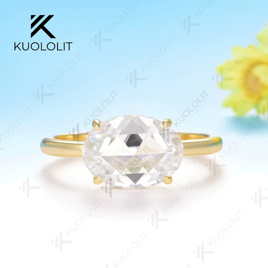 Kuololit 3CT Rose Cut Oval Moissanite Ring for Women Soild 10K 14K Yellow Gold Engagement Ring for Christmas Gift Anniversary