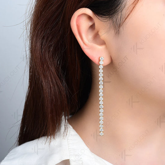 Kuololit 10.5CTW Lab Grown Diamonds Stud Earrings for Women Solid 18K 14K 10K Yellow Gold D VS1 Long Tennis Earrings for Christmas Gifts
