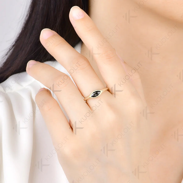 Kuololit 0.5CT Grey Moissanite Custom Ring for Women Solid 14K 10K 585 Yellow Gold Engagement Ring for Christmas Gifts Party