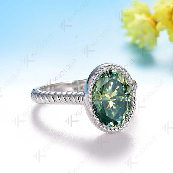 Kuololit 3.5CT Oval Cut Cyan Moissanite Engagement Ring for Women Soild 10K 14K 585 Yellow Gold Bezel Oval Ring  for  Christmas Gifts Party