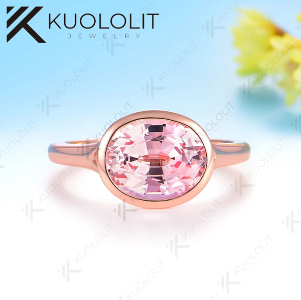 Kuololit 3CT Lab Grown Pink Sapphire Rings for Women Solid 14K 10K 585 Rose Gold Engagement Ring for Christmas Gifts Anniversary