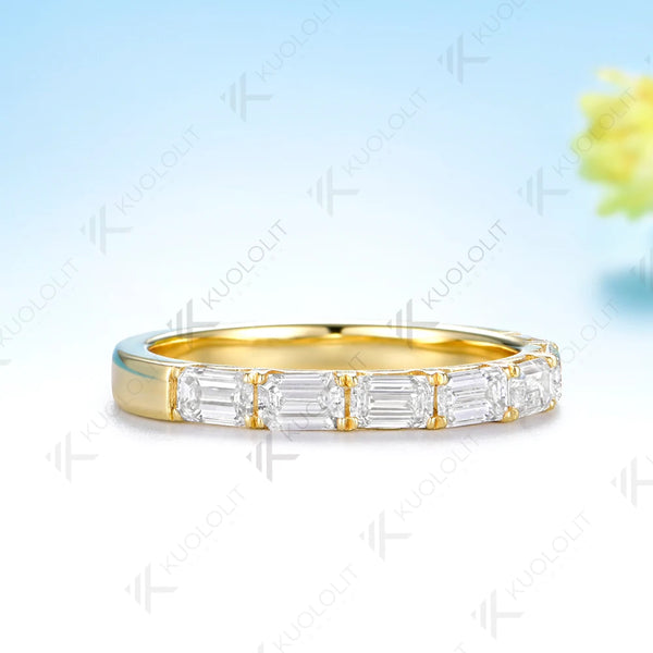 Kuololit  1.5CTW Lab Diamond Wedding Eemerald Cut Band for Women Solid14K 10K Yellow Gold Eternity Ring for Engagement Christmas