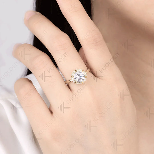 Kuololit 2CT IGI Lab Grown Diamonds Ring for Women Soild 585 14K 10K Yellow Gold Engagement Ring for Christmas Gifts Party